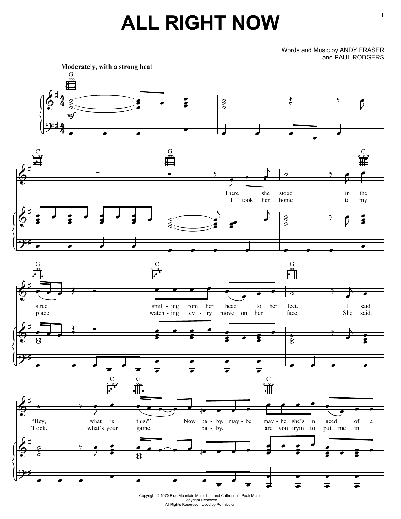 Free All Right Now sheet music notes and chords. Download Printable PDF.