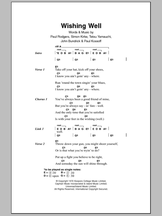 Free Wishing Well sheet music notes and chords. Download Printable PDF.