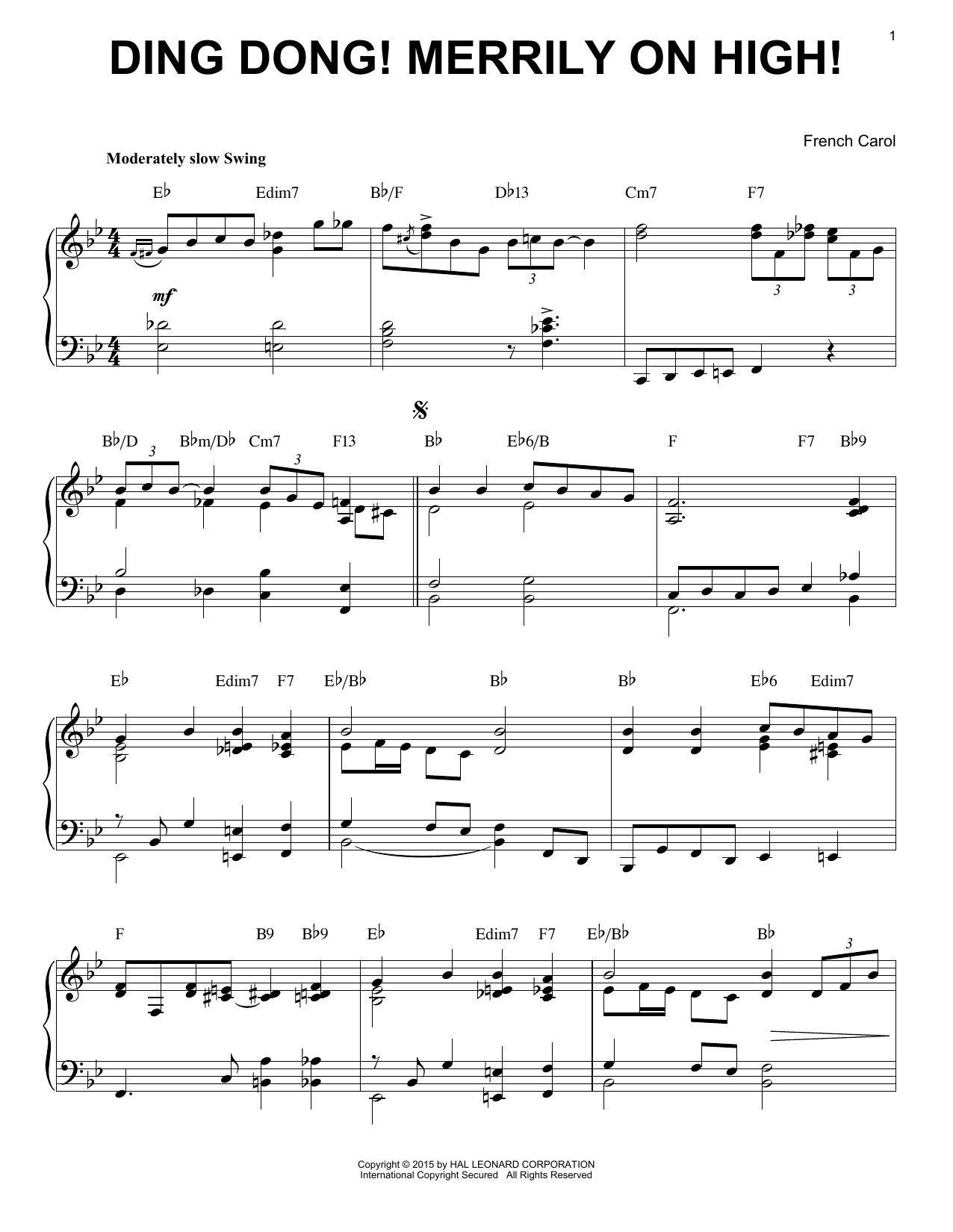 French Carol Ding Dong! Merrily On High! [Jazz version] (arr. Brent Edstrom) sheet music notes and chords. Download Printable PDF.