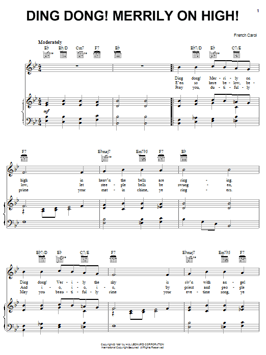 Traditional Carol Ding Dong! Merrily On High! sheet music notes and chords. Download Printable PDF.