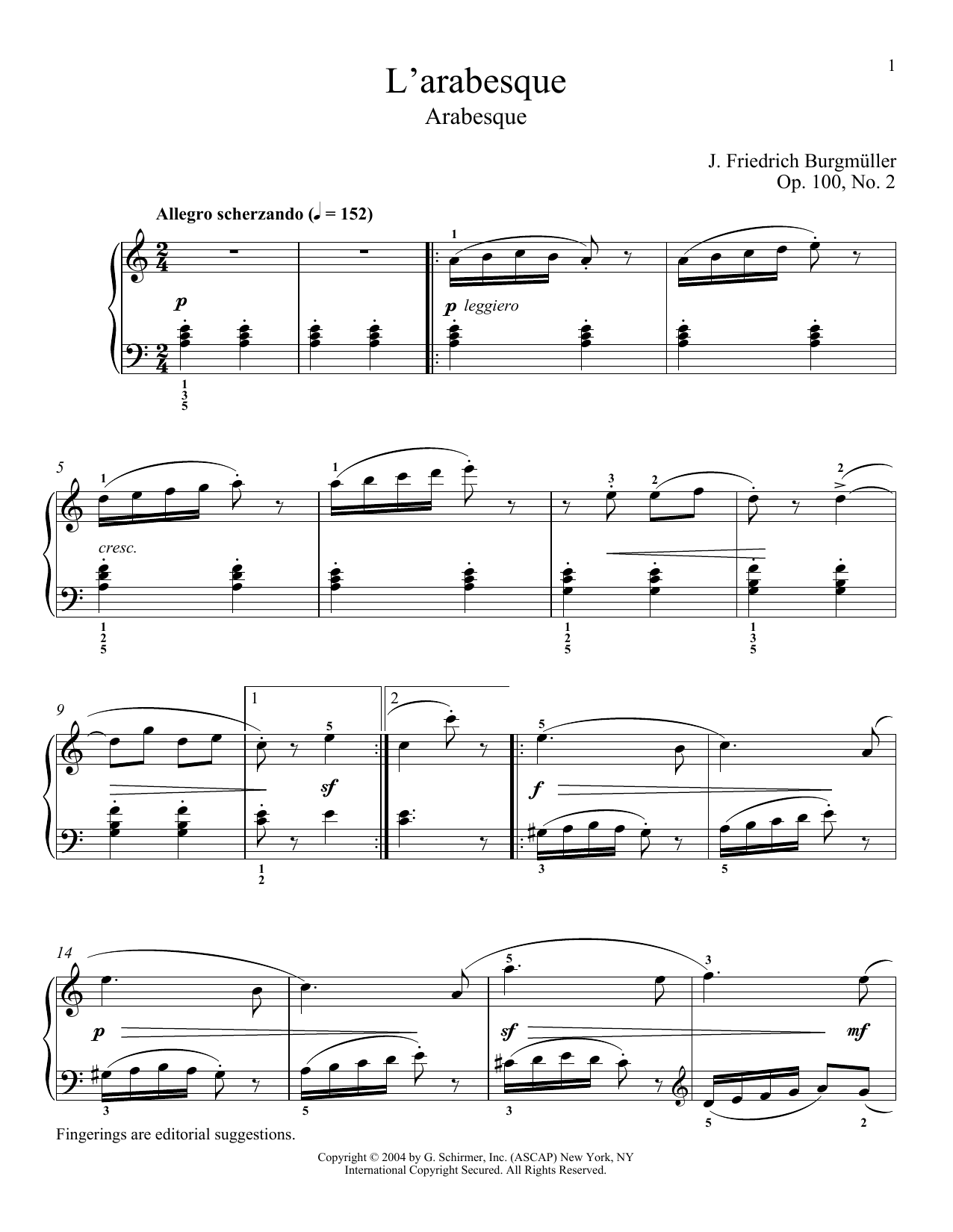 Friedrich Burgmuller Arabesque, Op. 100, No. 2 sheet music notes and chords. Download Printable PDF.