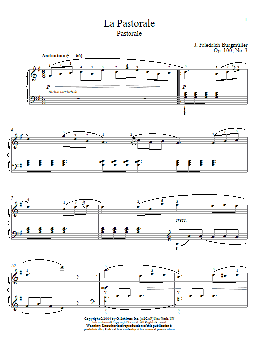 Friedrich Burgmuller Pastorale, Op. 100, No. 3 sheet music notes and chords. Download Printable PDF.