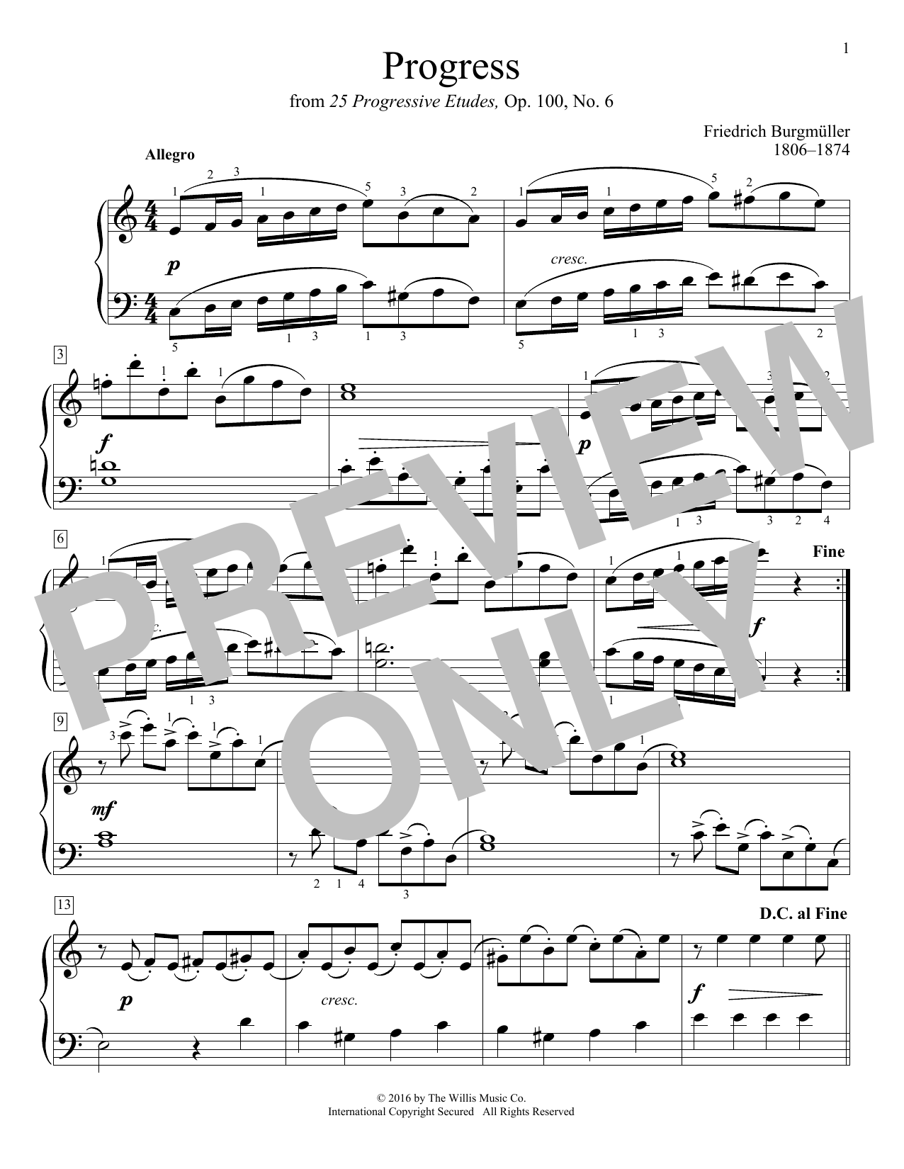 Learn to play Friedrich Burgmuller Progress sheet music for Educational Piano in minutes. Price: 6.9900$ Friedrich Burgmuller Progress sheet music notes and chords arranged for Educational Piano