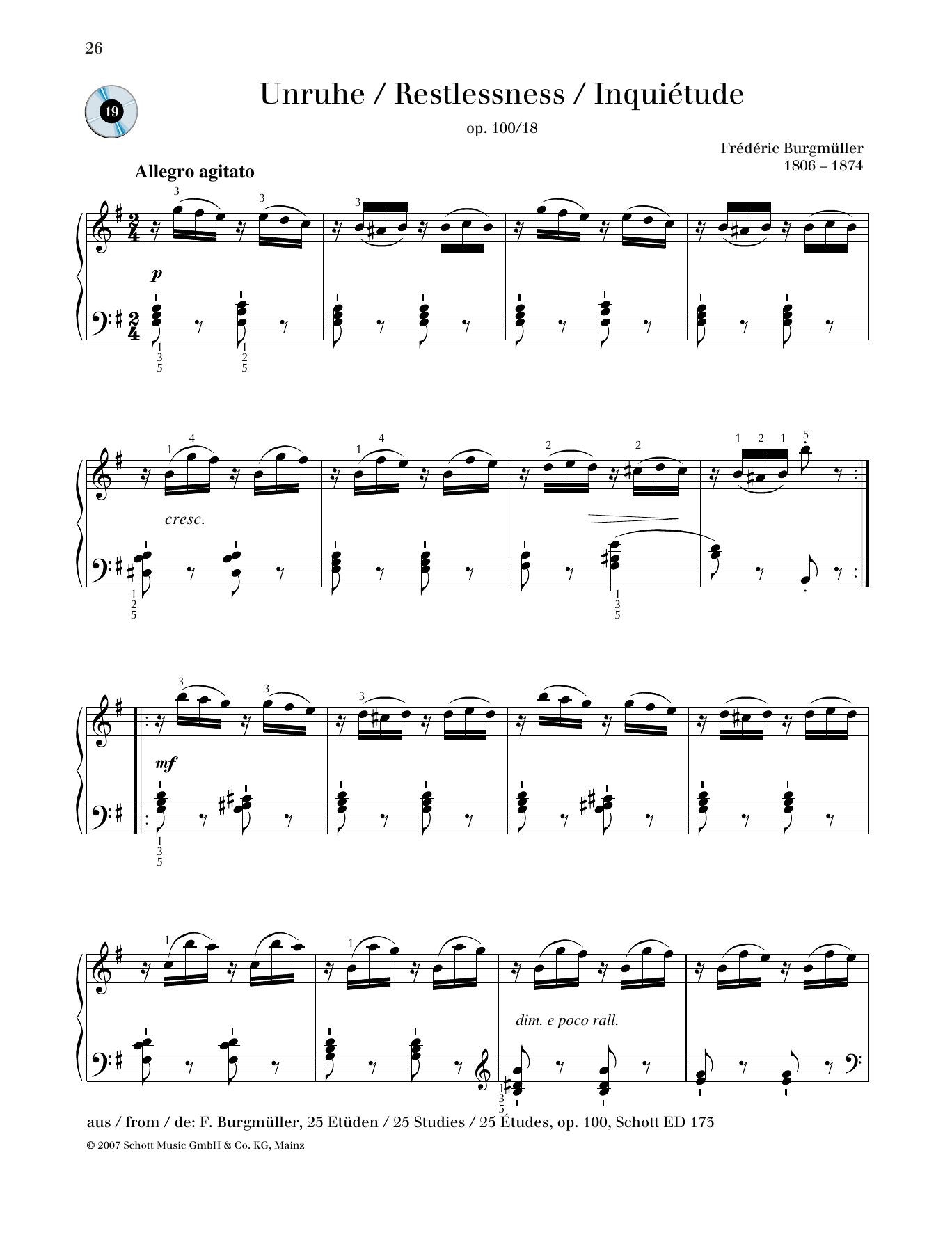 Friedrich Burgmuller Restlessness sheet music notes and chords. Download Printable PDF.