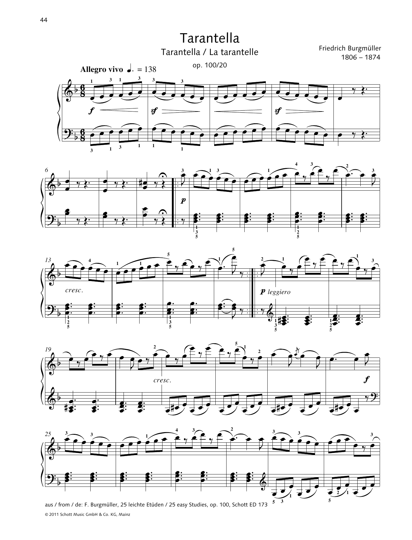 Friedrich Burgmuller Tarantella sheet music notes and chords. Download Printable PDF.