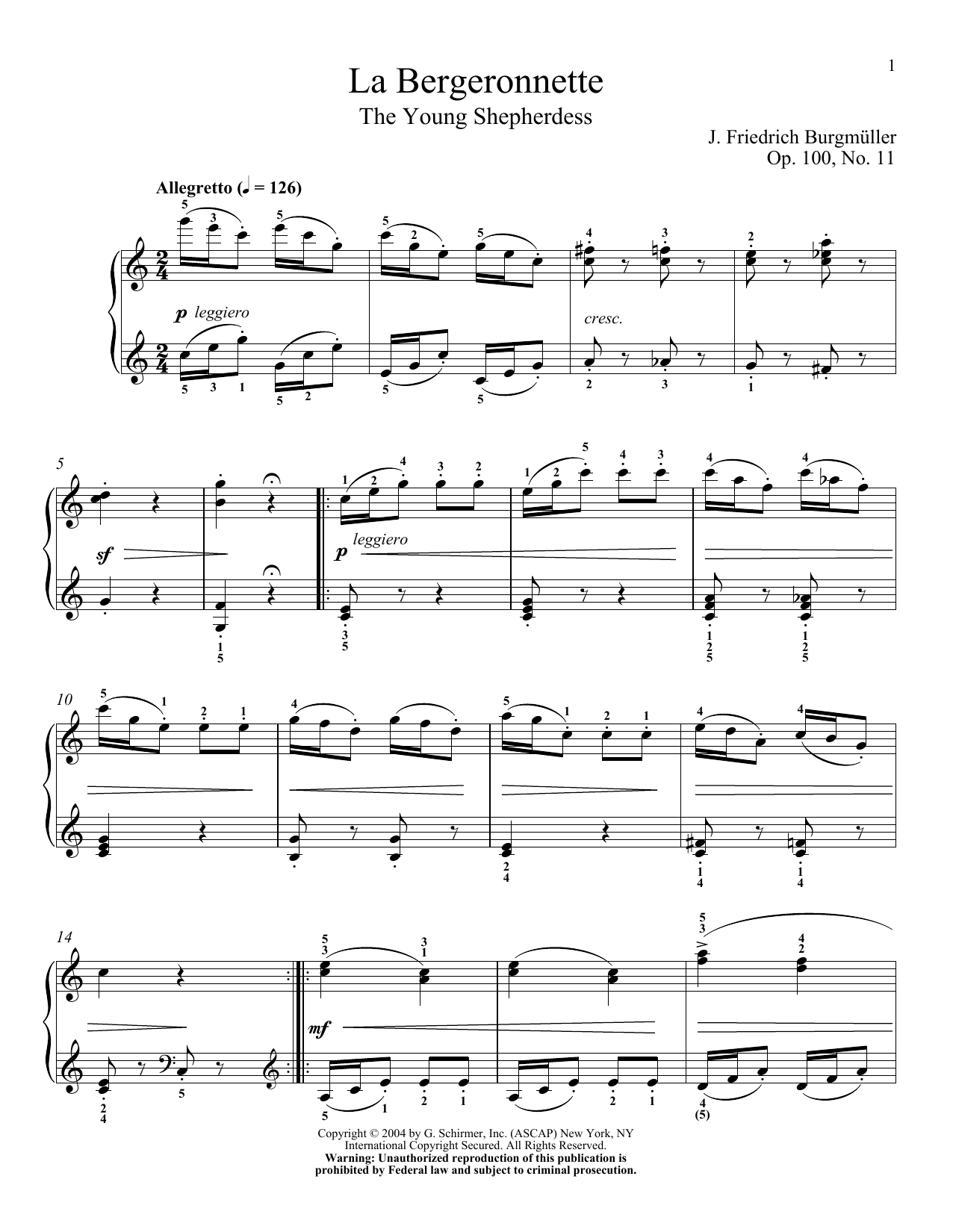 Friedrich Burgmuller The Wagtail (La Bergeronnette), Op. 100, No. 11 sheet music notes and chords. Download Printable PDF.