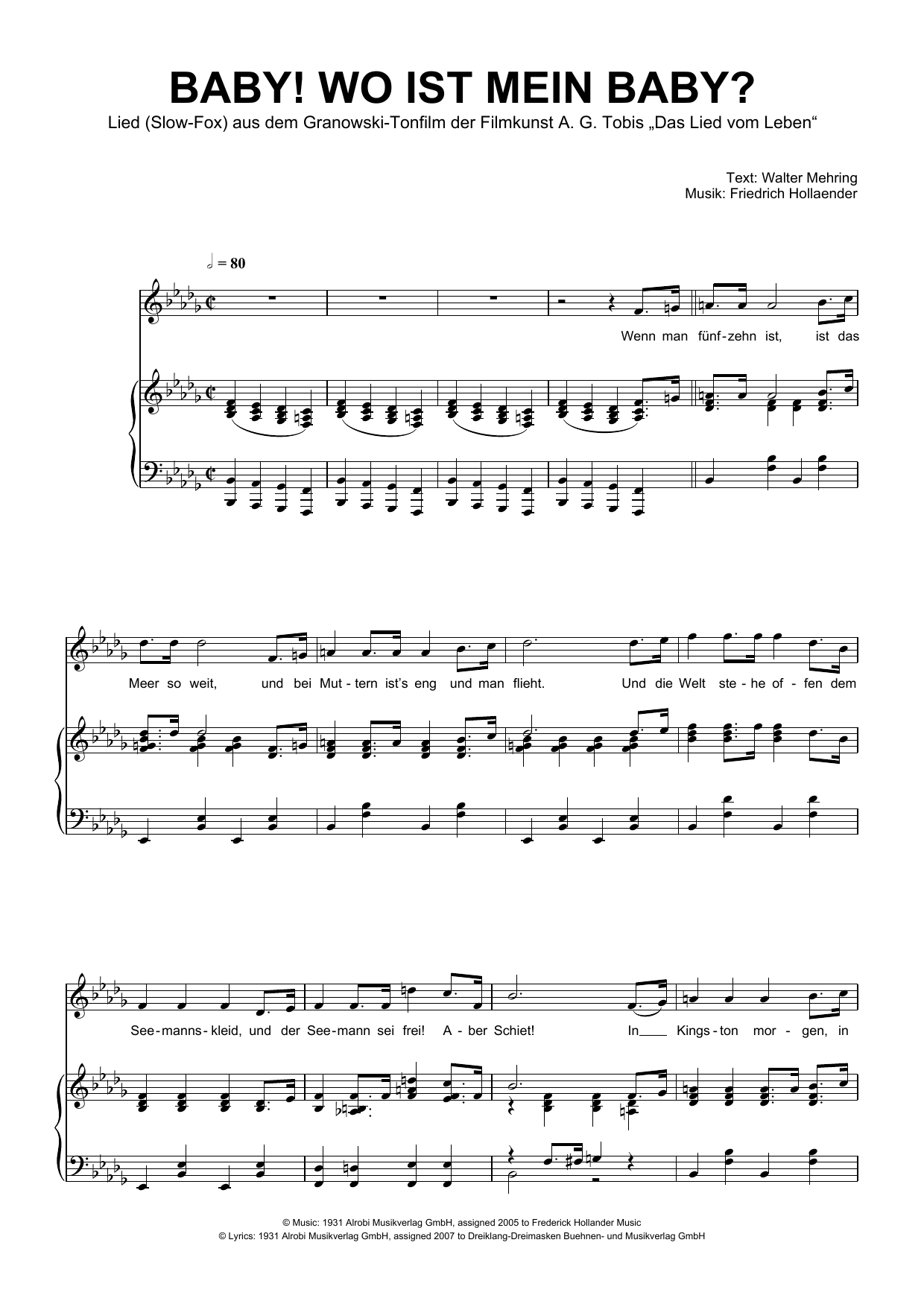 Friedrich Hollaender Baby! Wo Ist Mein Baby? sheet music notes and chords. Download Printable PDF.