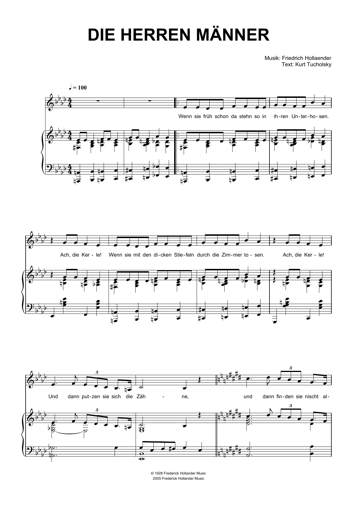 Friedrich Hollaender Die Herren Männer sheet music notes and chords arranged for Piano & Vocal