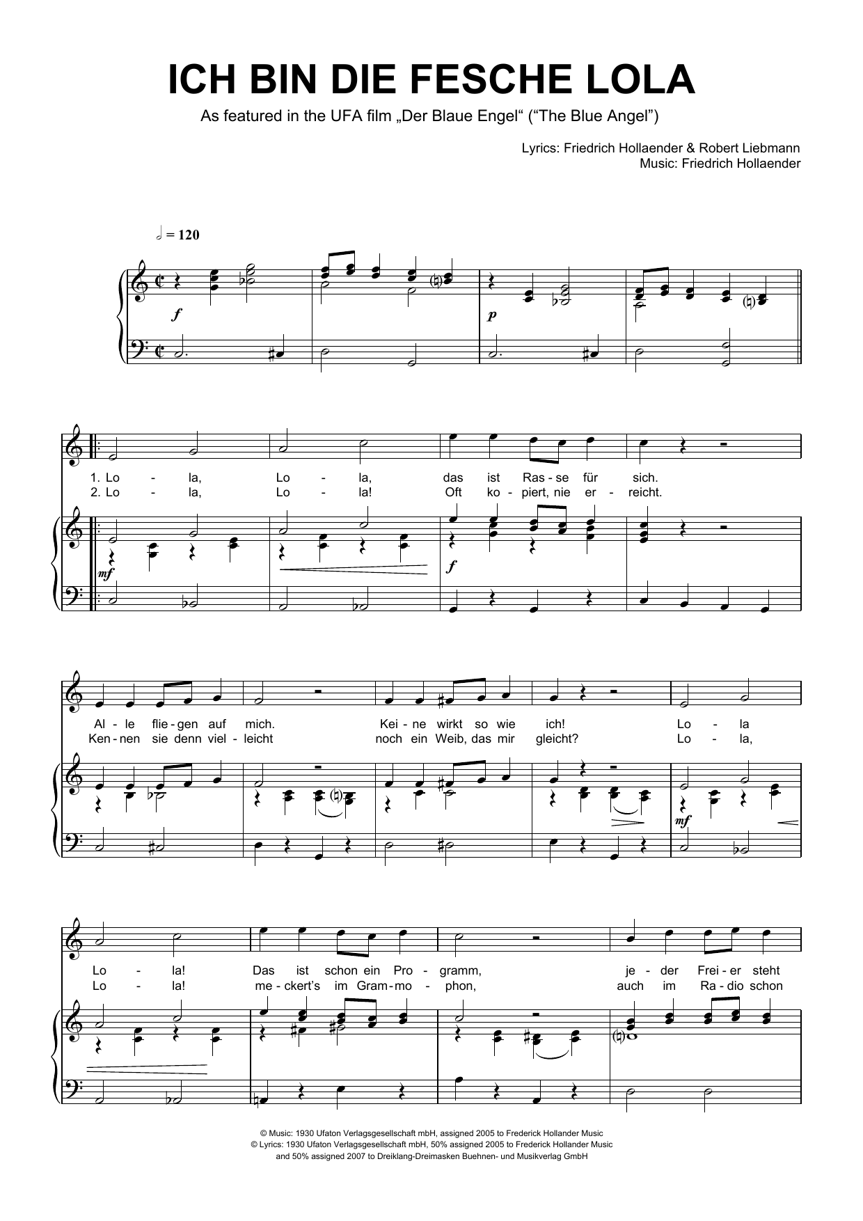 Friedrich Hollaender Ich Bin Die Fesche Lola sheet music notes and chords. Download Printable PDF.