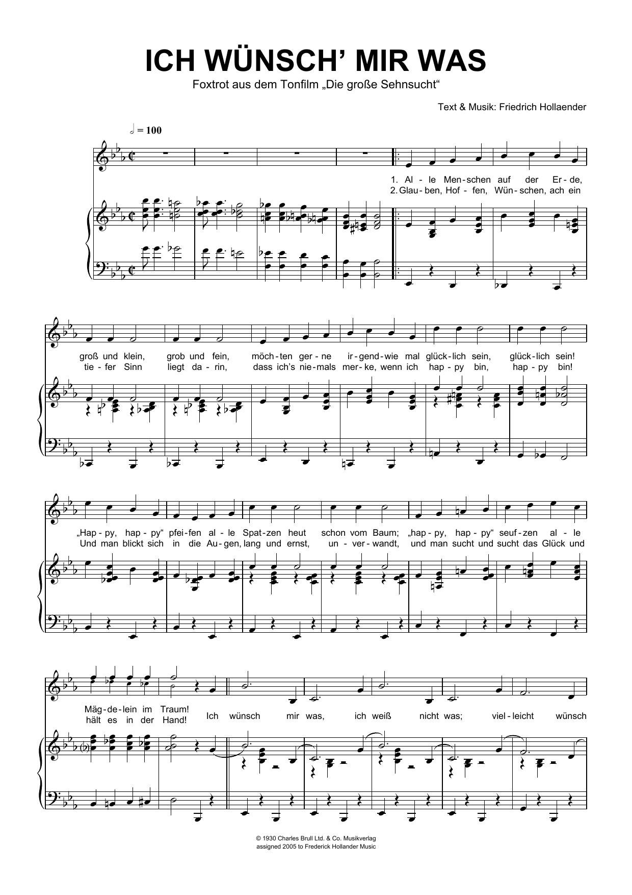 Learn to play Friedrich Hollaender Ich Wünsch' Mir Was sheet music for Piano & Vocal in minutes. Price: 7.8900$ Friedrich Hollaender Ich Wünsch' Mir Was sheet music notes and chords arranged for Piano & Vocal