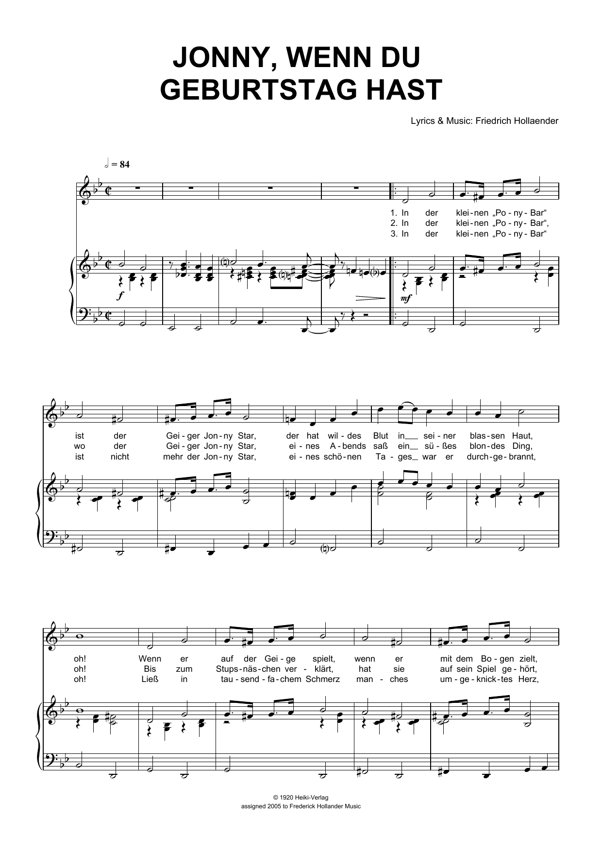 Learn to play Friedrich Hollaender Jonny, Wenn Du Geburtstag Hast sheet music for Piano & Vocal in minutes. Price: 7.8900$ Friedrich Hollaender Jonny, Wenn Du Geburtstag Hast sheet music notes and chords arranged for Piano & Vocal