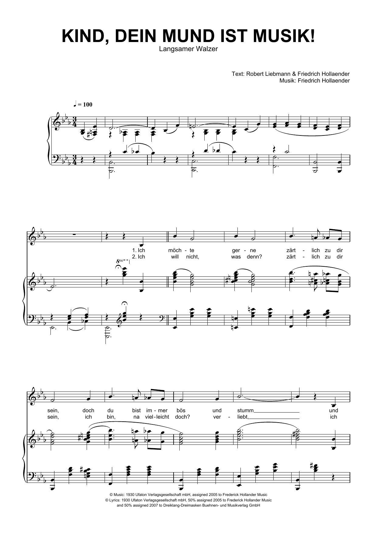 Learn to play Friedrich Hollaender Kind, Dein Mund Ist Musik! sheet music for Piano & Vocal in minutes. Price: 7.8900$ Friedrich Hollaender Kind, Dein Mund Ist Musik! sheet music notes and chords arranged for Piano & Vocal