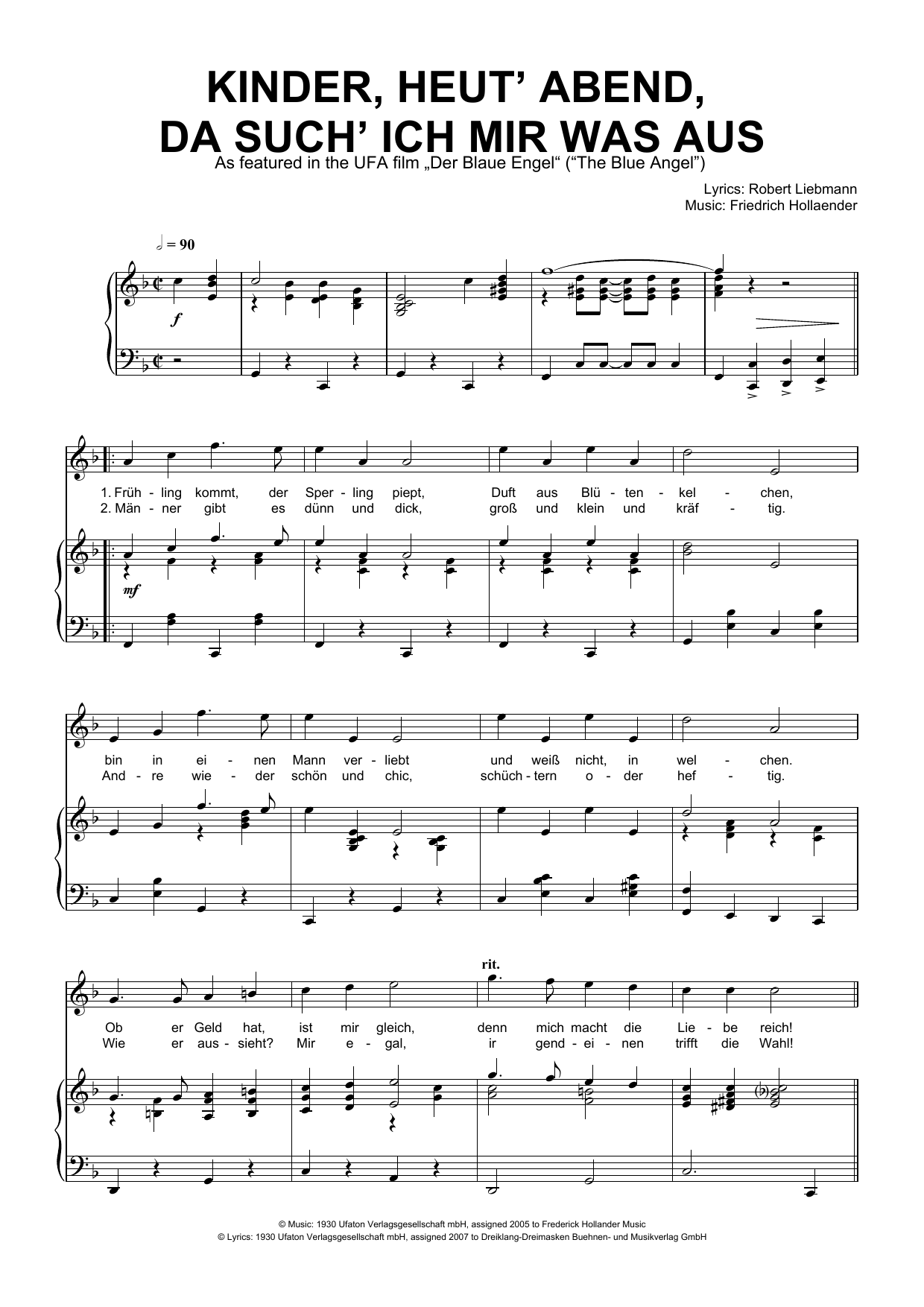 Friedrich Hollaender Kinder, Heut' Abend, Da Such' Ich Mir Was Aus sheet music notes and chords. Download Printable PDF.