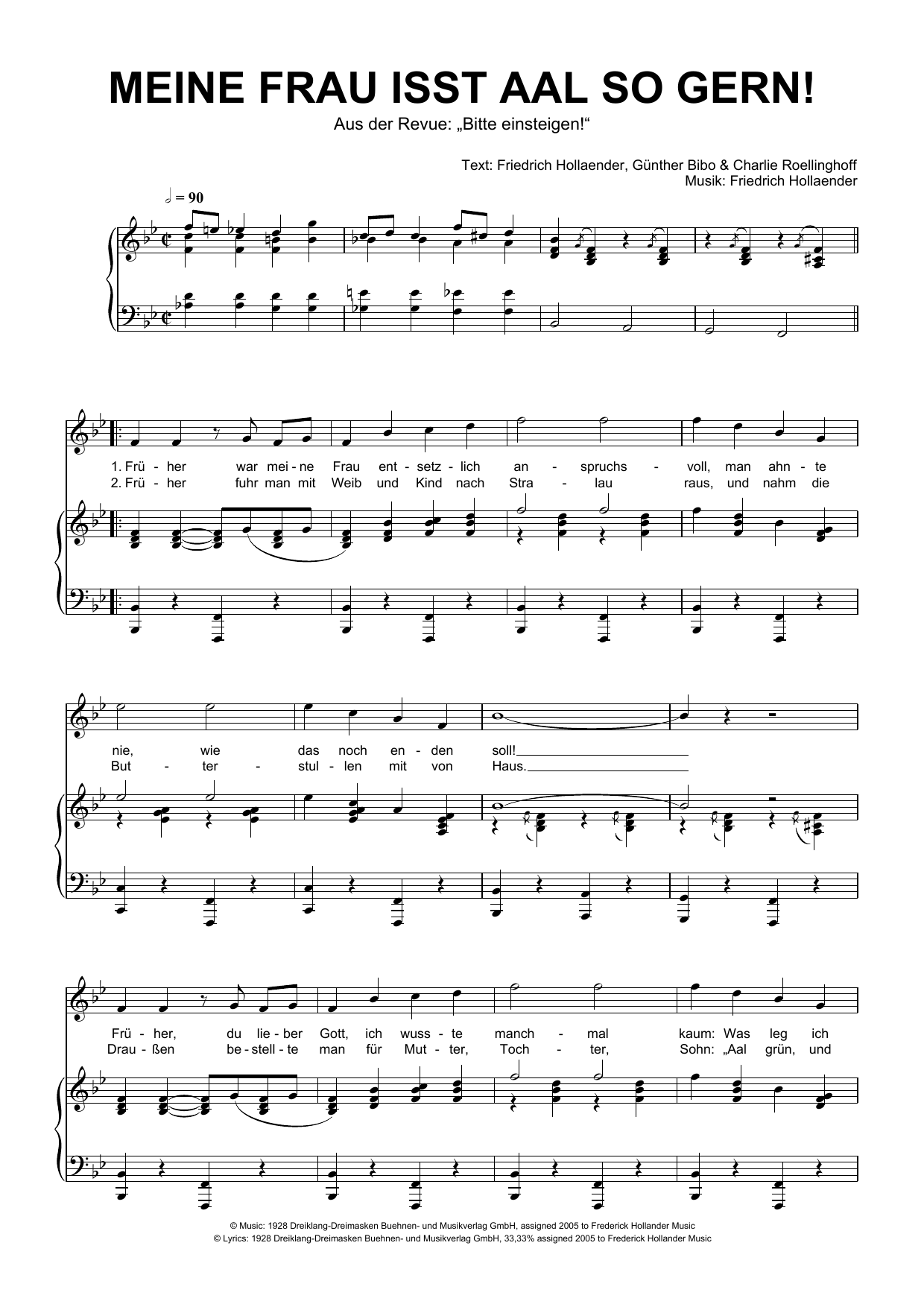 Friedrich Hollaender Meine Frau Isst Aal So Gern! sheet music notes and chords. Download Printable PDF.