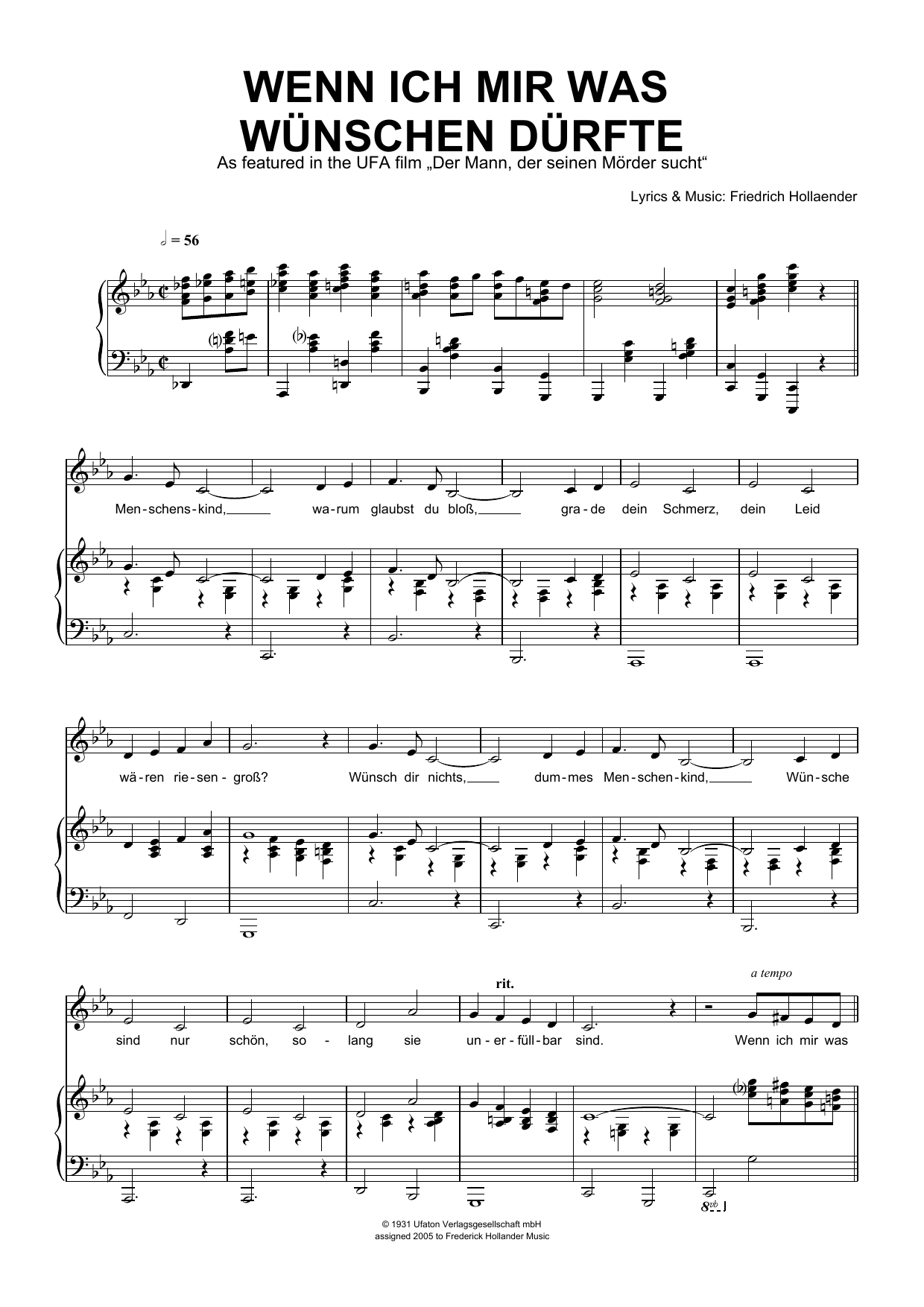 Friedrich Hollaender Wenn Ich Mir Was Wünchen Dürfte sheet music notes and chords. Download Printable PDF.