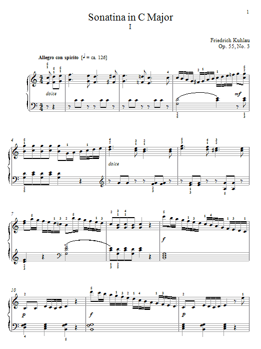 Learn to play Friedrich Kuhlau Sonatina In C Major, Op. 55, No. 3 sheet music for Piano Solo in minutes. Price: 7.8900$ Friedrich Kuhlau Sonatina In C Major, Op. 55, No. 3 sheet music notes and chords arranged for Piano Solo