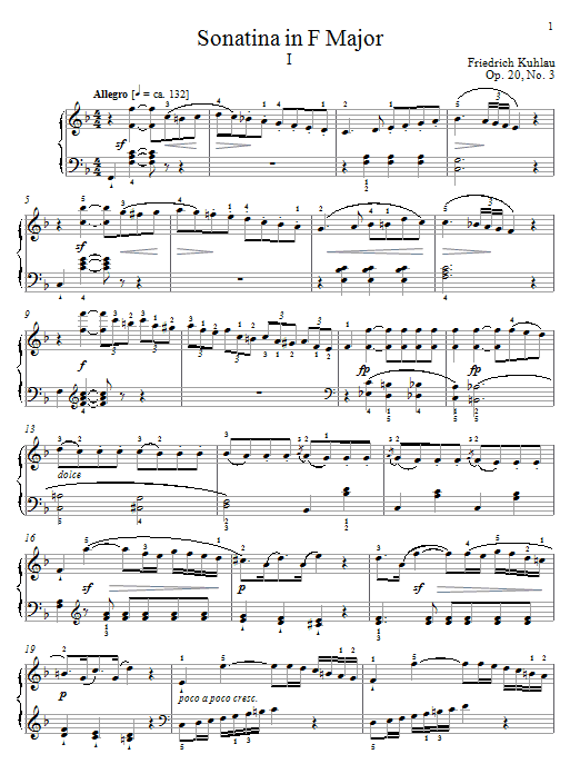 Friedrich Kuhlau Sonatina In F Major, Op. 20, No. 3 sheet music notes and chords arranged for Piano Solo