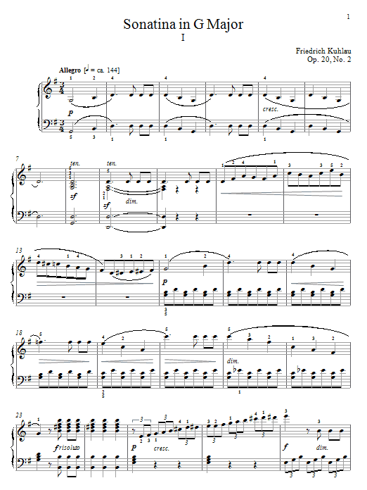 Friedrich Kuhlau Sonatina In G Major, Op. 20, No. 2 sheet music notes and chords arranged for Piano Solo