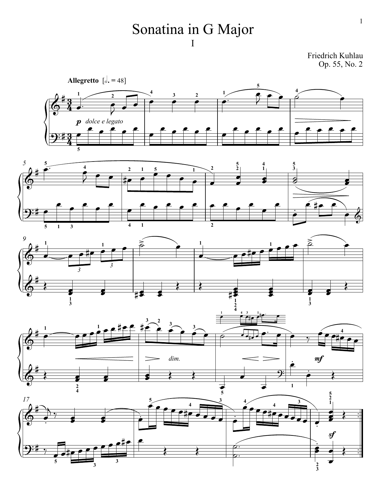 Friedrich Kuhlau Sonatina In G Major, Op. 55, No. 2 sheet music notes and chords. Download Printable PDF.