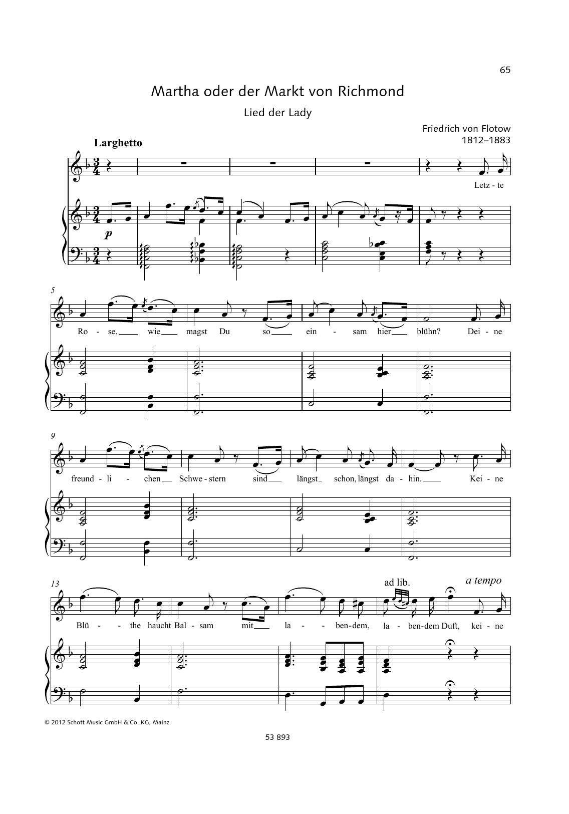 Friedrich von Flotow Letzte Rose sheet music notes and chords. Download Printable PDF.