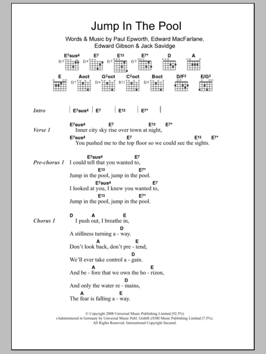 Friendly Fires Jump In The Pool sheet music notes and chords. Download Printable PDF.