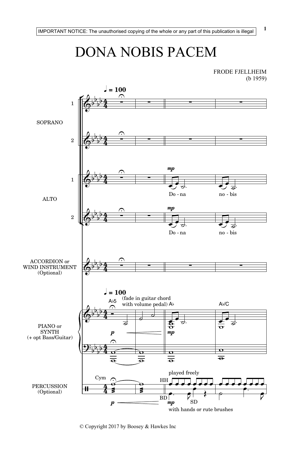 Frode Fjellheim Dona Nobis Pacem sheet music notes and chords. Download Printable PDF.