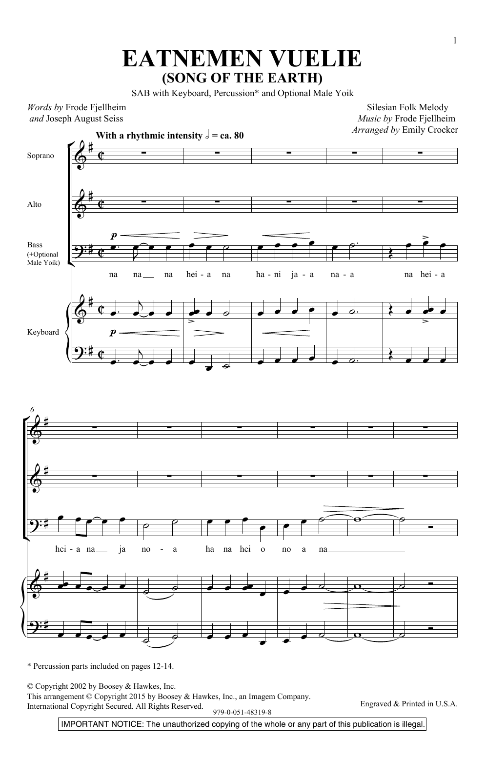 Frode Fjellheim Eatnemen Vuelie (Song Of The Earth) (arr. Emily Crocker) sheet music notes and chords. Download Printable PDF.