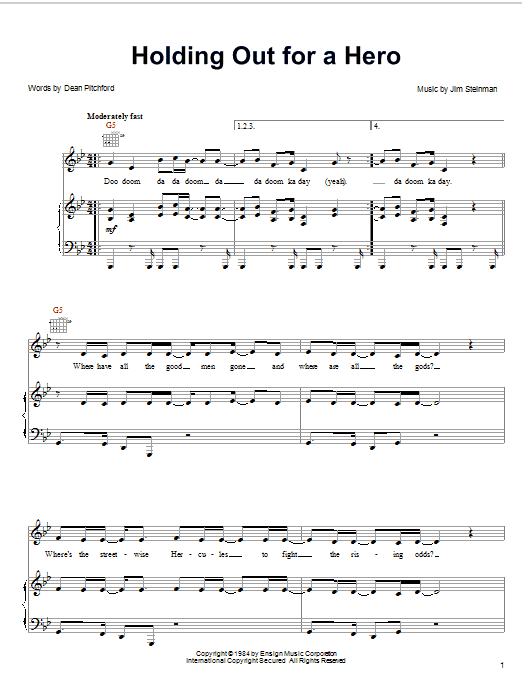 Frou Frou Holding Out For A Hero sheet music notes and chords. Download Printable PDF.