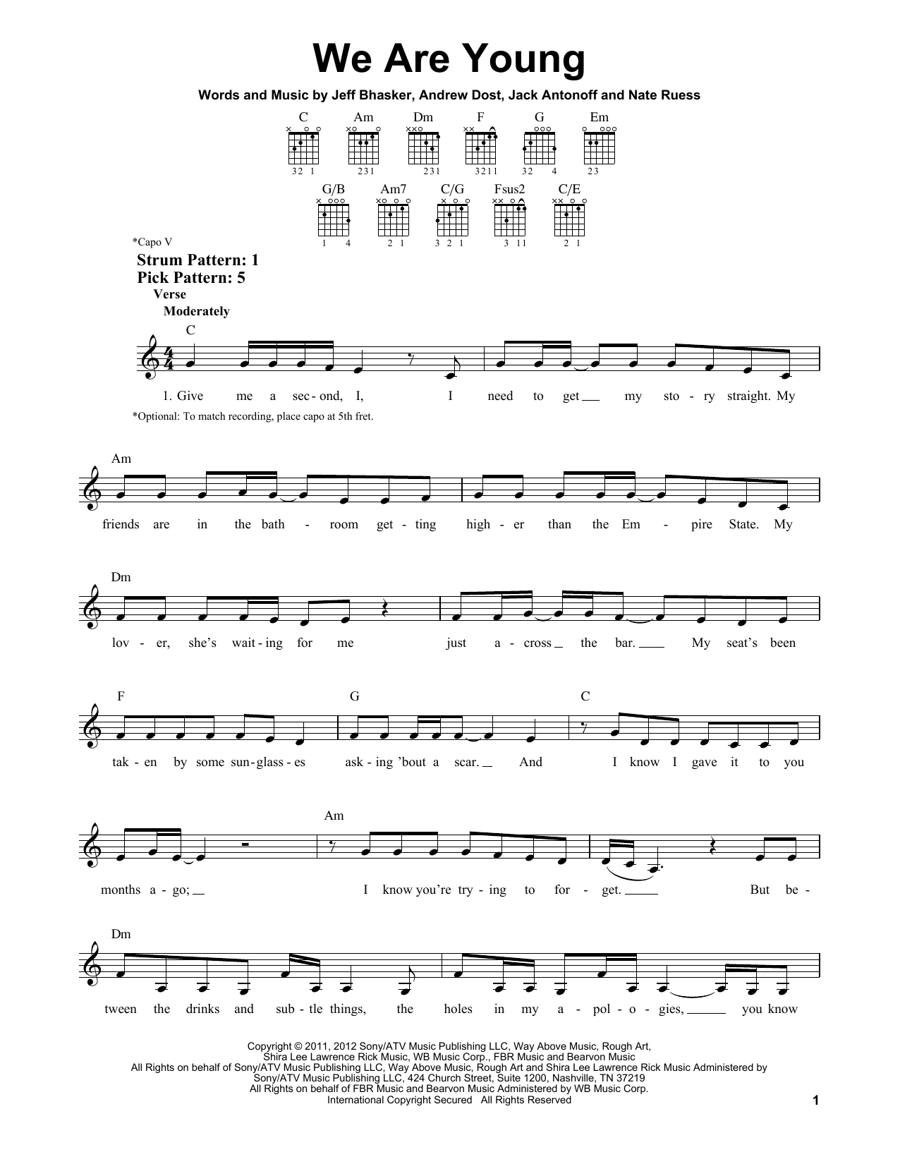 fun. We Are Young sheet music notes and chords. Download Printable PDF.