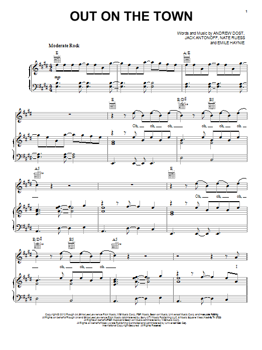 Learn to play fun. Out On The Town sheet music for Piano, Vocal & Guitar Chords (Right-Hand Melody) in minutes. Price: 7.8900$ fun. Out On The Town sheet music notes and chords arranged for Piano, Vocal & Guitar Chords (Right-Hand Melody)