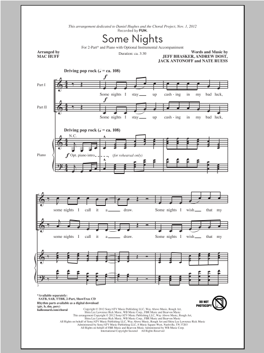 fun. Some Nights (arr. Mac Huff) sheet music notes and chords. Download Printable PDF.