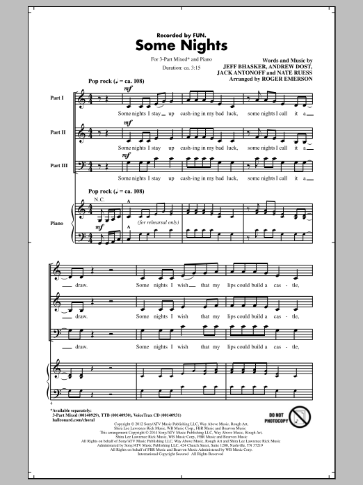 fun. Some Nights (arr. Roger Emerson) sheet music notes and chords. Download Printable PDF.