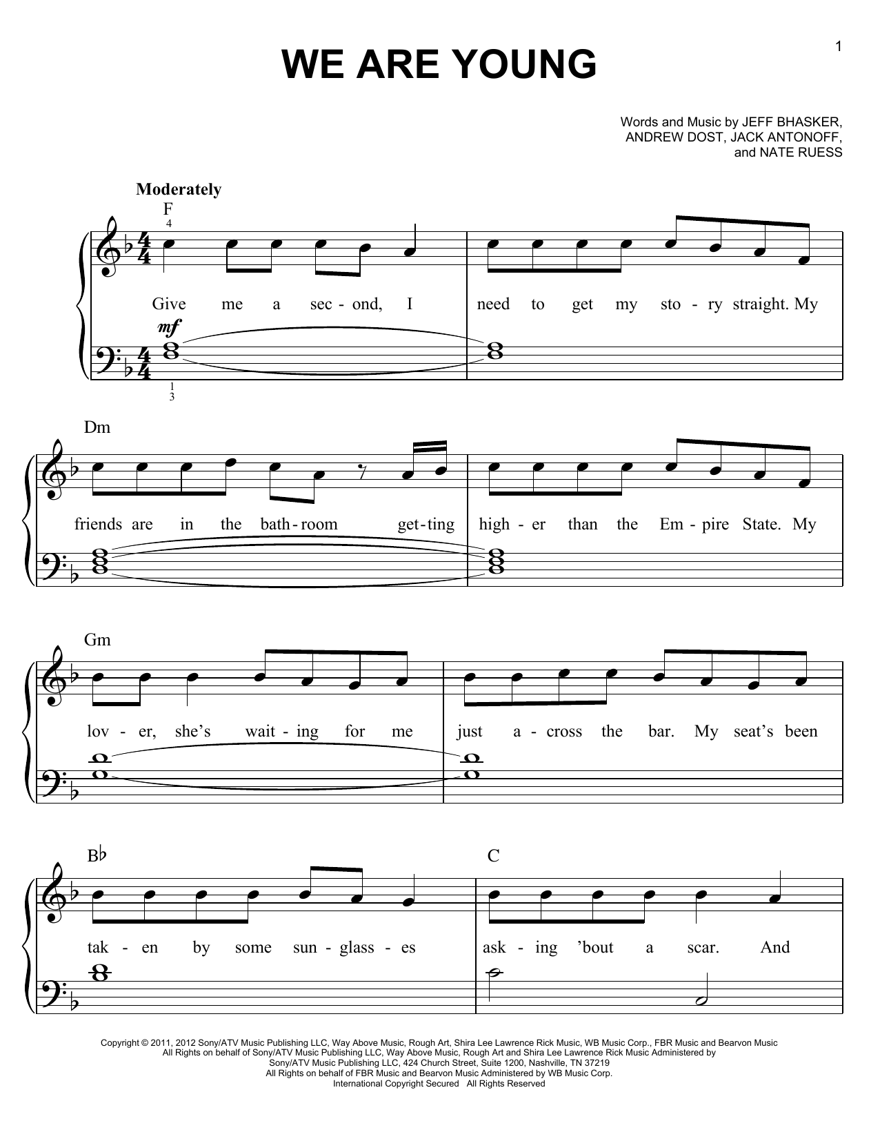 fun. We Are Young sheet music notes and chords. Download Printable PDF.