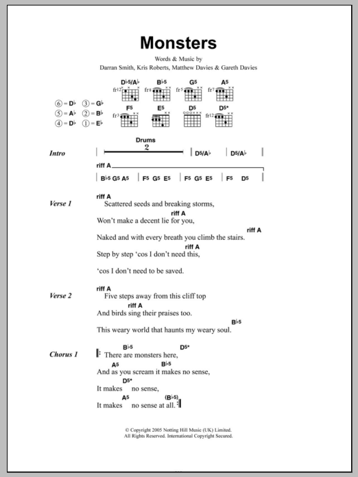 Funeral For A Friend Monsters sheet music notes and chords. Download Printable PDF.