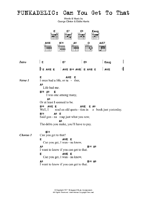 Funkadelic Can You Get To That sheet music notes and chords. Download Printable PDF.