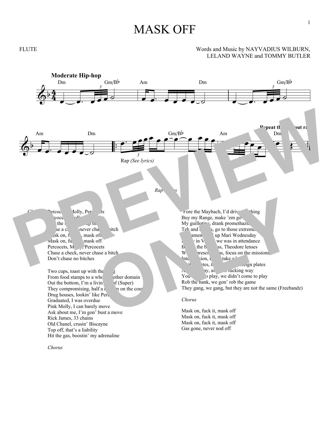 Future Mask Off sheet music notes and chords. Download Printable PDF.