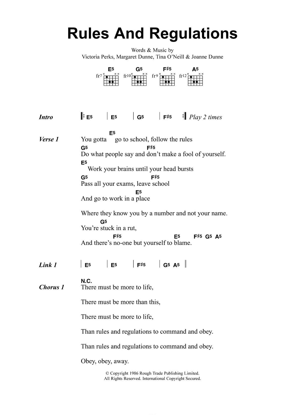 Learn to play Fuzzbox Rules And Regulations sheet music for Guitar Chords/Lyrics in minutes. Price: 4.4900$ Fuzzbox Rules And Regulations sheet music notes and chords arranged for Guitar Chords/Lyrics