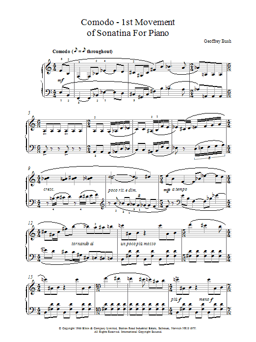 Geoffrey Bush Comodo - 1st movement of Sonatina for Piano sheet music notes and chords arranged for Piano Solo