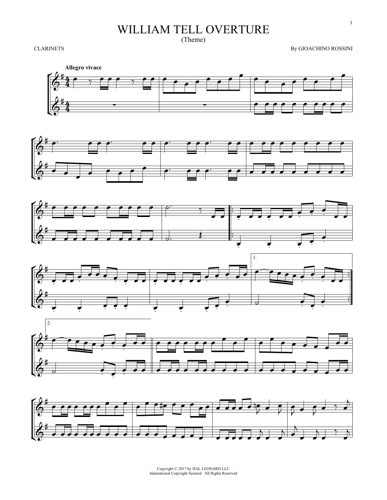 Gioachino Rossini William Tell Overture sheet music notes and chords. Download Printable PDF.