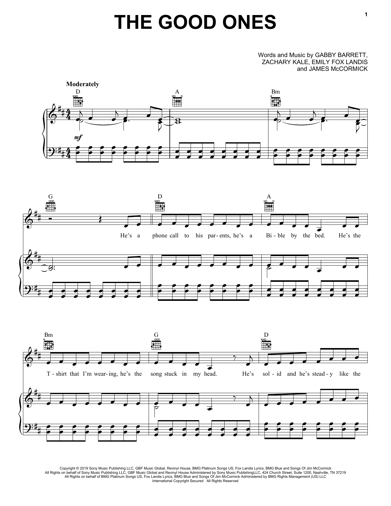 Gabby Barrett The Good Ones sheet music notes and chords. Download Printable PDF.