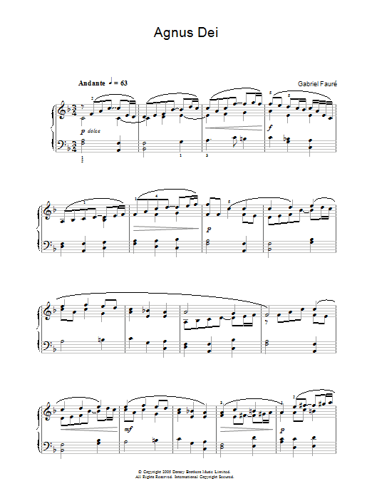 Gabriel Fauré Agnus Dei (from Requiem) sheet music notes and chords. Download Printable PDF.