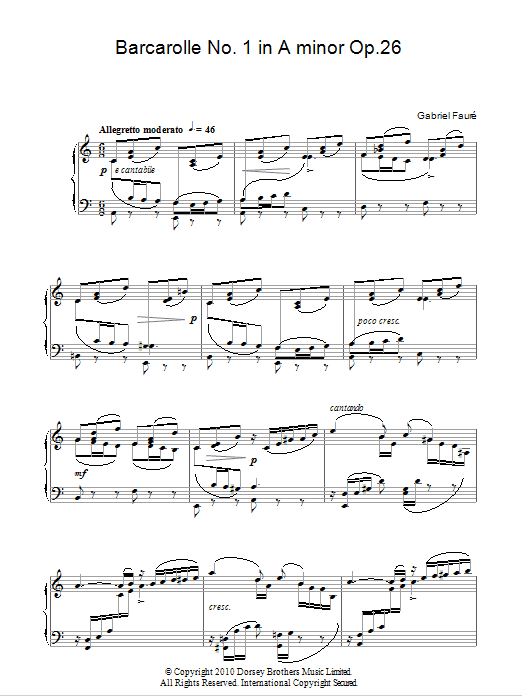 Gabriel Fauré Barcarolle No.1 In A Minor Op.26 sheet music notes and chords. Download Printable PDF.