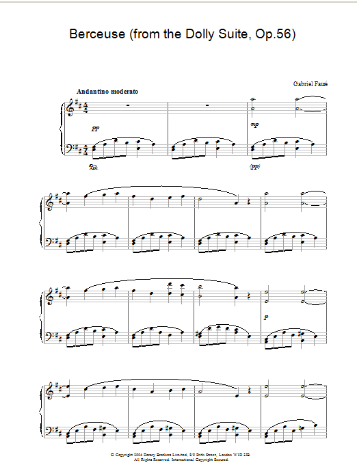 Gabriel Fauré Berceuse (from the Dolly Suite, Op.56) sheet music notes and chords. Download Printable PDF.