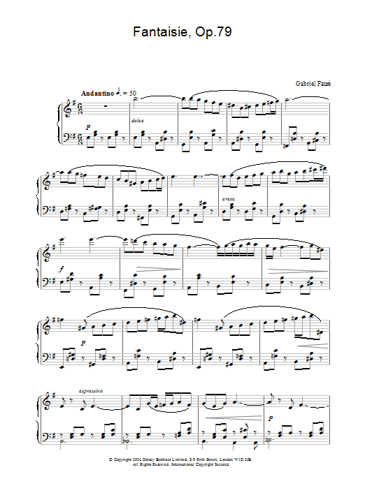Learn to play Gabriel Fauré Fantasie, Op.79 sheet music for Piano Solo in minutes. Price: 7.8900$ Gabriel Fauré Fantasie, Op.79 sheet music notes and chords arranged for Piano Solo