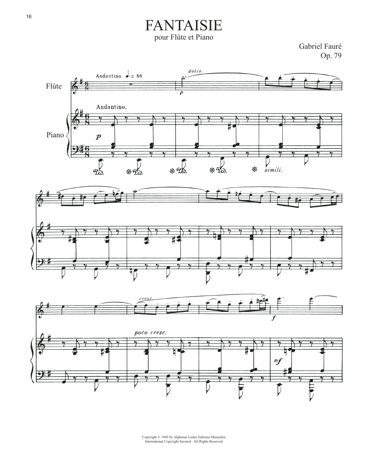 Gabriel Faure Fantasie, Op. 79 sheet music notes and chords. Download Printable PDF.