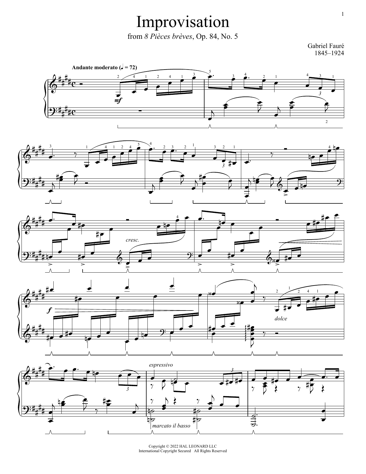 Gabriel Faure Improvisation In C-Sharp Minor, Op. 84, No. 5 sheet music notes and chords. Download Printable PDF.