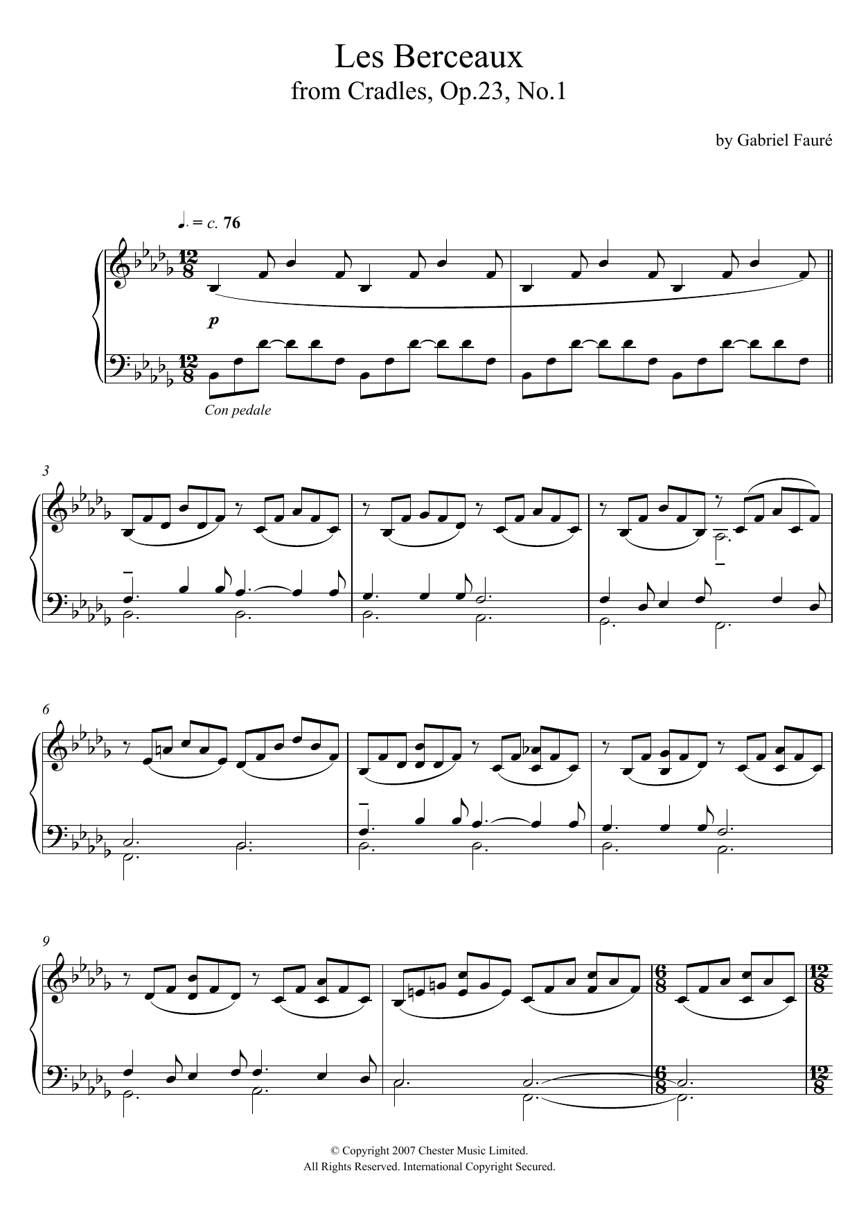 Learn to play Gabriel Fauré Les Berceaux (from Cradles, Op.23, No.1) sheet music for Piano Solo in minutes. Price: 7.8900$ Gabriel Fauré Les Berceaux (from Cradles, Op.23, No.1) sheet music notes and chords arranged for Piano Solo