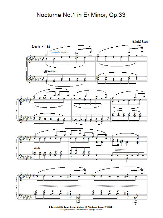 Gabriel Fauré Nocturne No.1 in E Flat Minor, Op.33 sheet music notes and chords. Download Printable PDF.