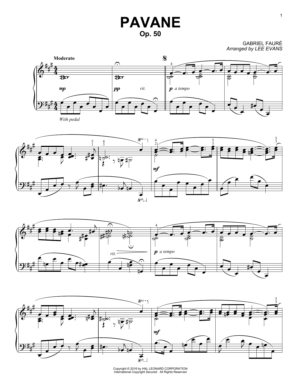 Learn to play Lee Evans Pavane, Op. 50 sheet music for Piano Solo in minutes. Price: 7.8900$ Lee Evans Pavane, Op. 50 sheet music notes and chords arranged for Piano Solo