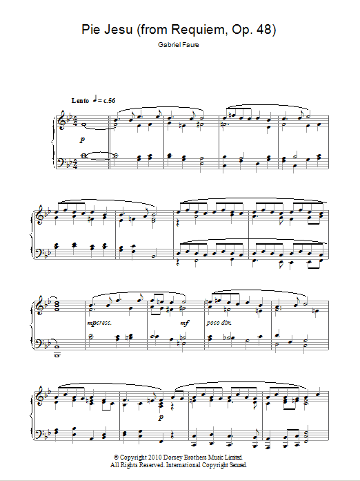 Gabriel Fauré Pie Jesu (from Requiem, Op. 48) sheet music notes and chords arranged for Piano Solo